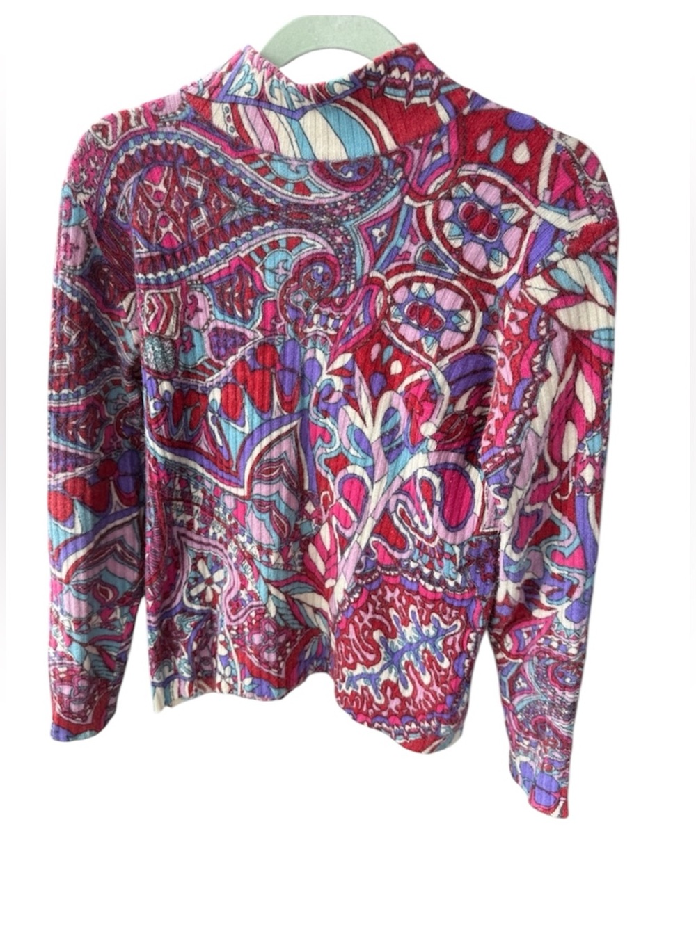 Vintage 100% pure cashmere kaleidoscope pink purple blue red sweater Scotland